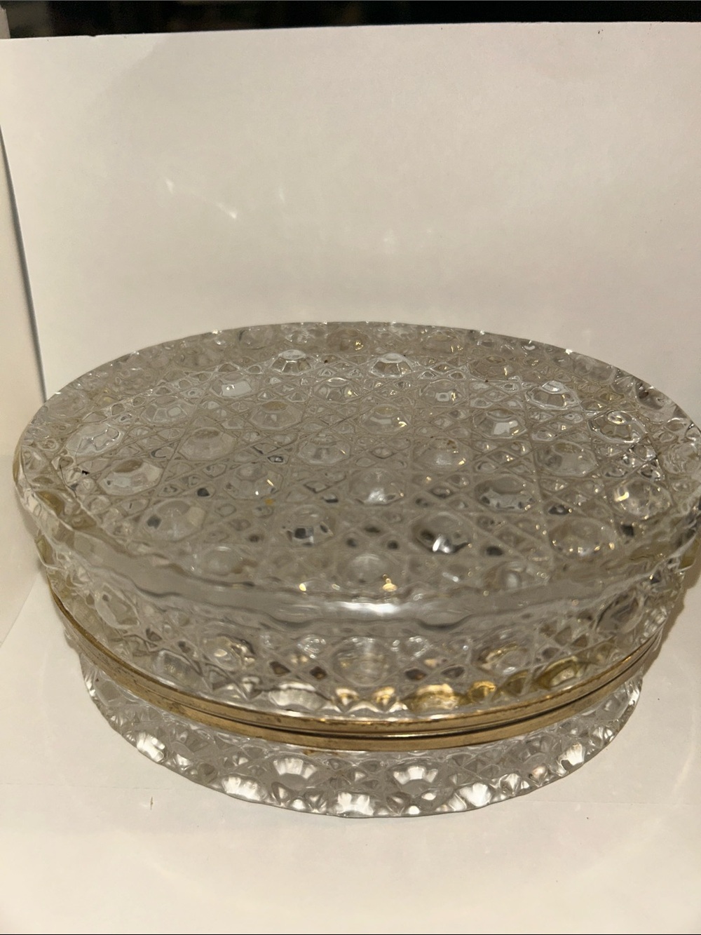 Vintage 1930’s French Cut Crystal and Brass Hinged Style Jewelry Casket